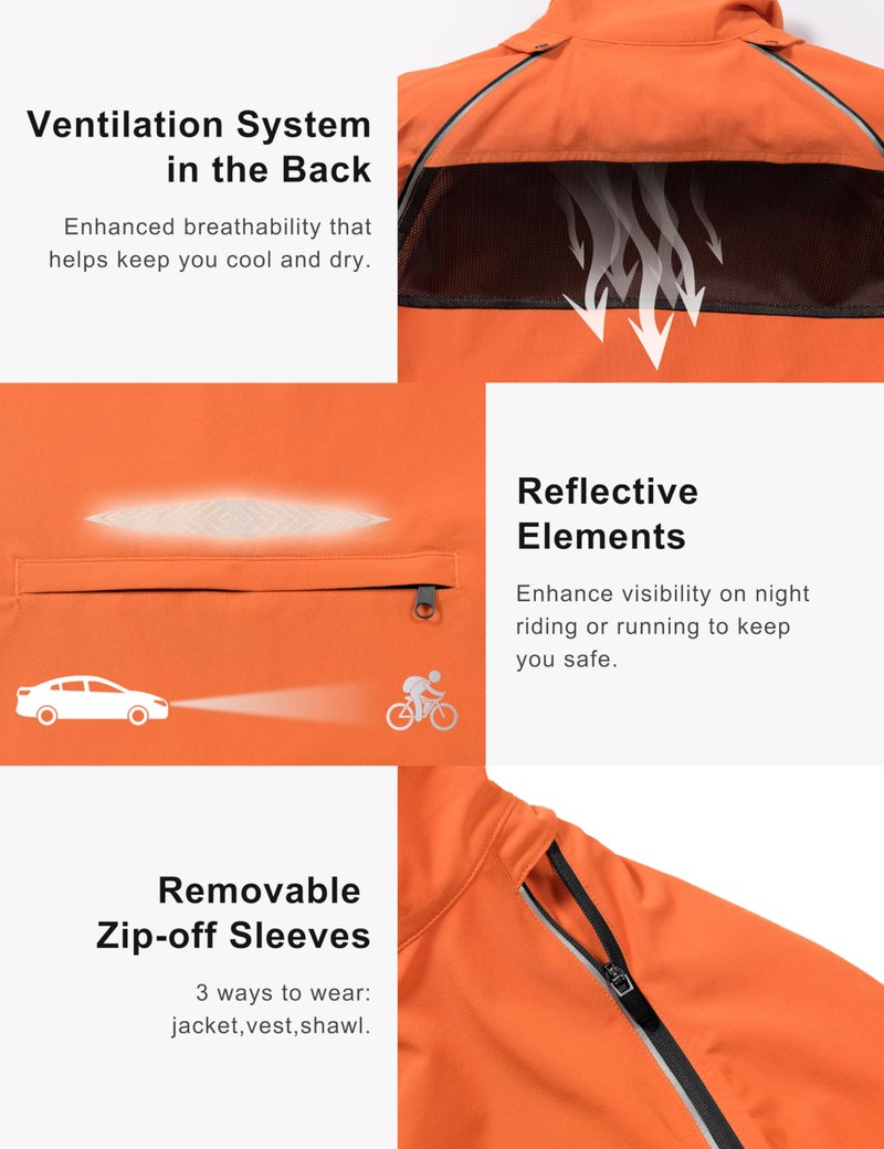 Little Donkey Andy Women's Quick-Dry Running Jacket Convertible UPF 50+ Cycling Jacket Windbreaker with Removable Sleeves Orange Size S - Image 5